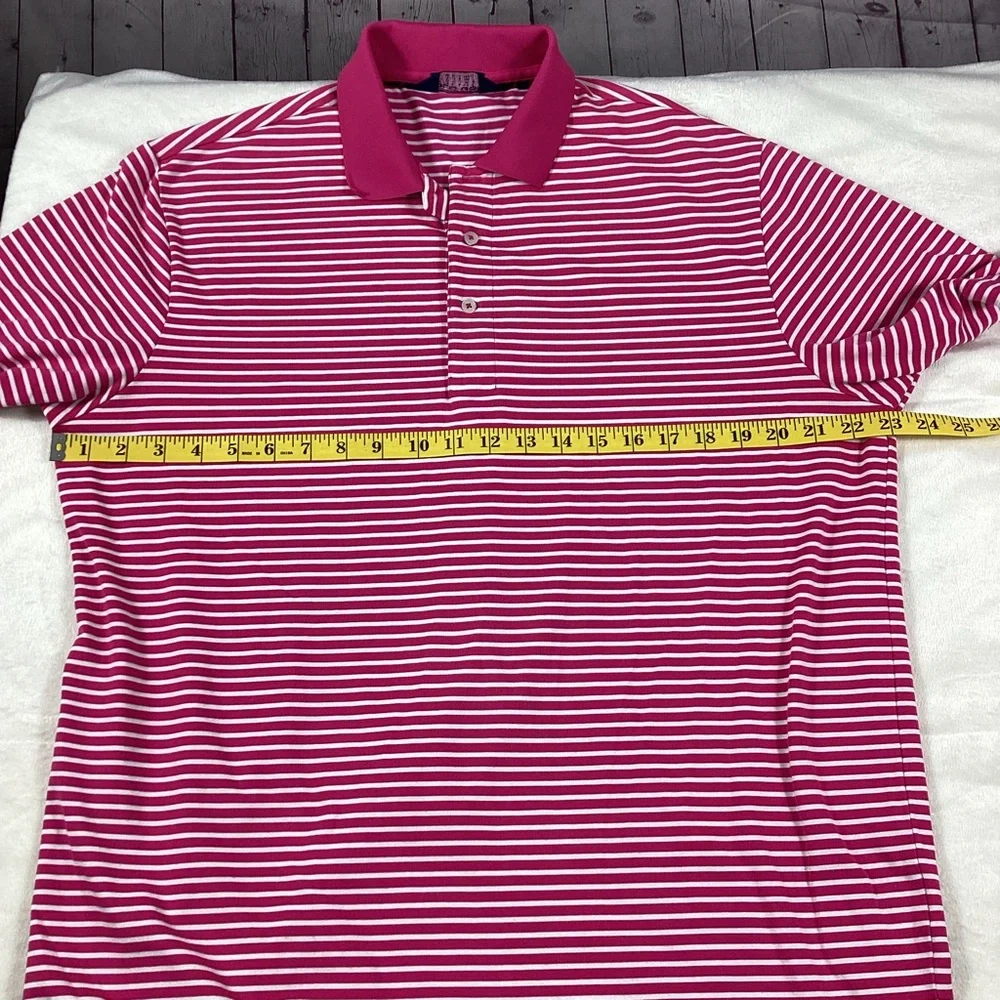 POLO‎ Ralph Lauren Performance Golf Shirt Pink White Pinstripes Men’s Size Large